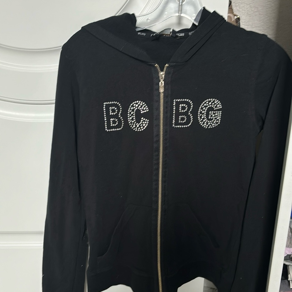 BCBG black zip up sweater size small